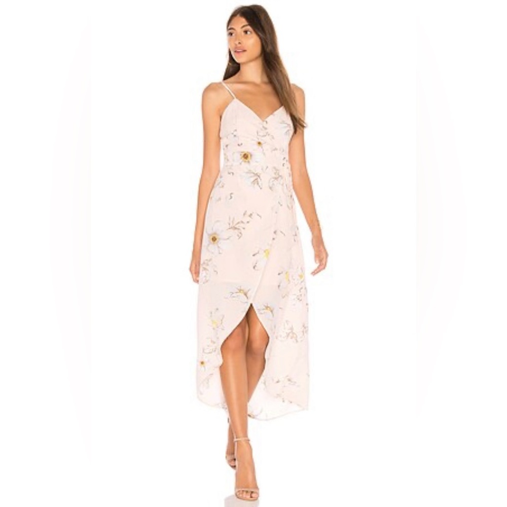 JOA Blush Pink Floral Lace Up Waist Hi Low Dress Size Small